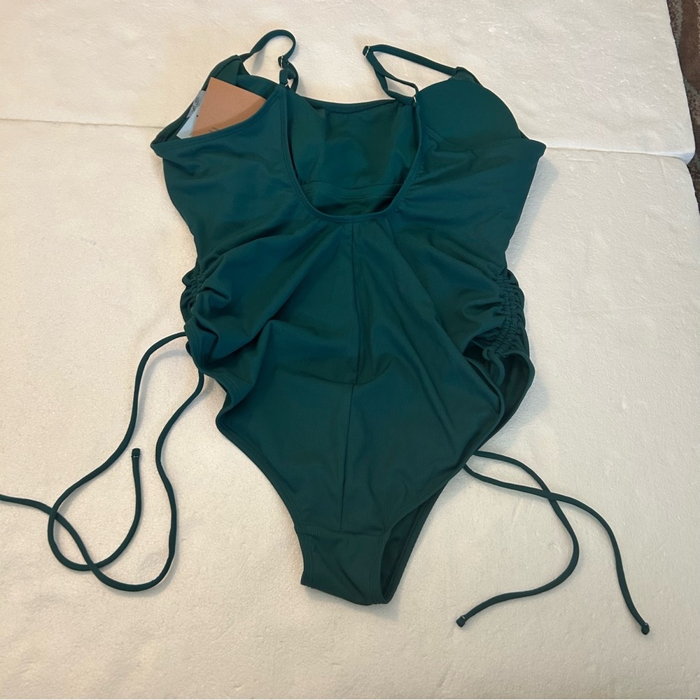 Shade & shore green teal ribbed one pice swim suit side ruching tie - Picture 14 of 14